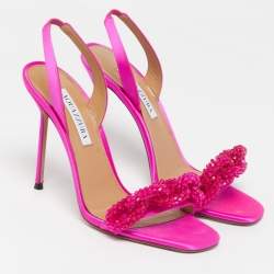 Pre Owned صندل أكوازورا سلسلة الحب ساتان وردي سليب باك مقاس 38.5