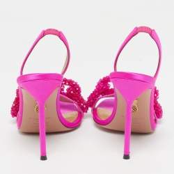 Pre Owned صندل أكوازورا سلسلة الحب ساتان وردي سليب باك مقاس 38.5