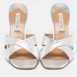 Pre Owned صندل أكوازورا تيس دارلينج جلد فضي مفتوح مقاس 41