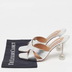 Pre Owned صندل أكوازورا تيس دارلينج جلد فضي مفتوح مقاس 41