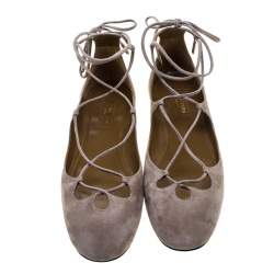 Pre Owned حذاء باليرينا فلات أكوازورا دانسر سويدي بيج برباط مقاس 40