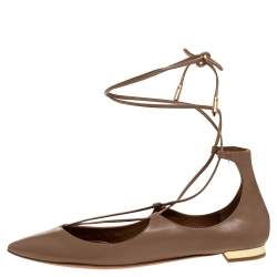 مملوكة مسبقًا حذاء فلات باليه أكوازورا شريستي ملتف حول الكاحل جلد بيج مقاس 37