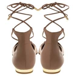 مملوكة مسبقًا حذاء فلات باليه أكوازورا شريستي ملتف حول الكاحل جلد بيج مقاس 37