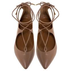 مملوكة مسبقًا حذاء فلات باليه أكوازورا شريستي ملتف حول الكاحل جلد بيج مقاس 37