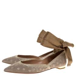 مملوكة مسبقًا Aquazzura Grey Embroidered Suede Leather Bliss Ankle Wrap Ballet Flats Size 37