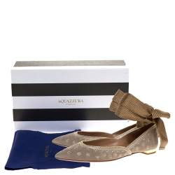 مملوكة مسبقًا Aquazzura Grey Embroidered Suede Leather Bliss Ankle Wrap Ballet Flats Size 37