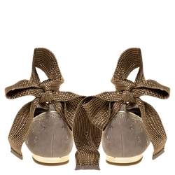 مملوكة مسبقًا Aquazzura Grey Embroidered Suede Leather Bliss Ankle Wrap Ballet Flats Size 37