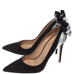 Pre Owned Aquazzura Black/Silver Suede and Leather Fire Pumps Size 40
