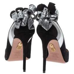 Pre Owned Aquazzura Black/Silver Suede and Leather Fire Pumps Size 40