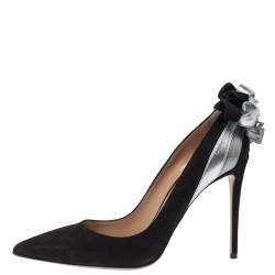 Pre Owned Aquazzura Black/Silver Suede and Leather Fire Pumps Size 40