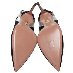 Pre Owned Aquazzura Black/Silver Suede and Leather Fire Pumps Size 40