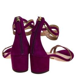 Pre Owned Aquazzura Purple/Gold Suede and Patent Leather Moon Ray Sandals Size 37.5