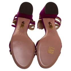 Pre Owned Aquazzura Purple/Gold Suede and Patent Leather Moon Ray Sandals Size 37.5