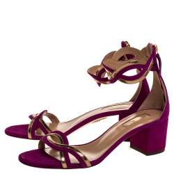 Pre Owned Aquazzura Purple/Gold Suede and Patent Leather Moon Ray Sandals Size 37.5