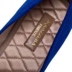 Pre Owned Aquazzura Royal Blue Suede Sunlight Embellished Loafers Size 38