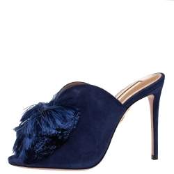 Pre Owned حذاء مولز أكوازورا زهرة اللوتش سويدى كحلى مقاس 36