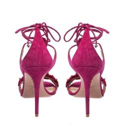 Pre Owned صندل أكوازورا ملتف حول الكاحل إكسوتيك سويدى إرجوانى مقاس 38.5