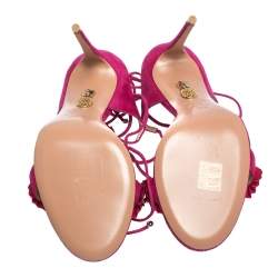 Pre Owned صندل أكوازورا ملتف حول الكاحل إكسوتيك سويدى إرجوانى مقاس 38.5