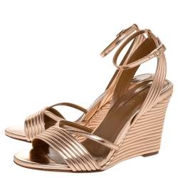 Pre Owned صندل أكوازورا نعل روكى صندانس جلد لامع ذهبى مقاس 36