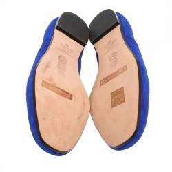 Pre Owned Aquazzura Royal Blue Suede Sunlight Embellished Loafers Size 39