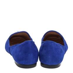 Pre Owned Aquazzura Royal Blue Suede Sunlight Embellished Loafers Size 39