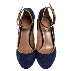 Pre Owned حذاء كعب عالي أكوازور ستار لاكى سويدي كحلى  بحزام للكاحل مقاس 38.5 