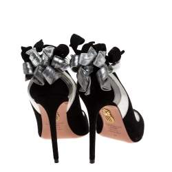 Pre Owned حذاء كعب عالى أكوازورا مقدمة مدببة فاير جلد سويدى فضى / أسود مقاس 37