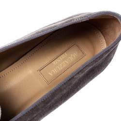 Pre Owned Aquazzura Grey Velvet And Mink Fur Buckle Slip On Loafers Size 38