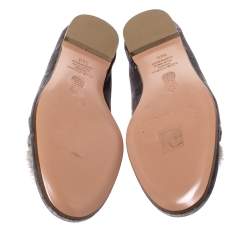 Pre Owned Aquazzura Grey Velvet And Mink Fur Buckle Slip On Loafers Size 38
