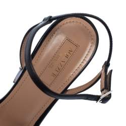 Pre Owned Aquazzura Black Leather Opera Studded Platform Ankle Strap Sandals Size 36.5