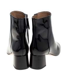 Pre Owned حذاء بوتيز للكاحل أكوازورا غرنل جلد لامع أسود مقاس 37