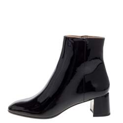 Pre Owned حذاء بوتيز للكاحل أكوازورا غرنل جلد لامع أسود مقاس 37