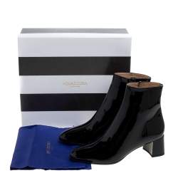 Pre Owned حذاء بوتيز للكاحل أكوازورا غرنل جلد لامع أسود مقاس 37