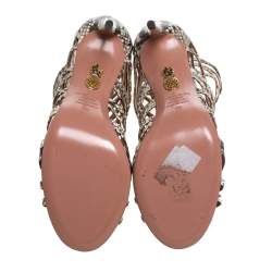 Pre Owned صندل أكوازورا نوكاوت جلد نقش ثعبان بنى مقاس 39