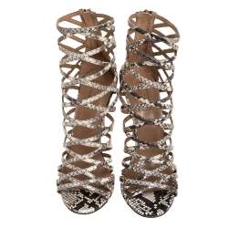 Pre Owned صندل أكوازورا نوكاوت جلد نقش ثعبان بنى مقاس 39