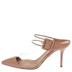 Pre Owned Aquazzura Beige PVC And Leather Optic 85 Buckle Sandals Size 39