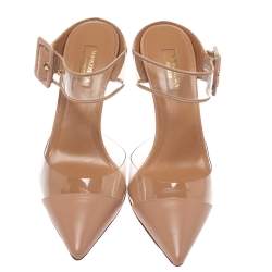 Pre Owned Aquazzura Beige PVC And Leather Optic 85 Buckle Sandals Size 39