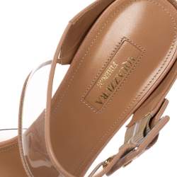 Pre Owned Aquazzura Beige PVC And Leather Optic 85 Buckle Sandals Size 39