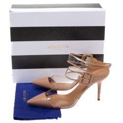 Pre Owned Aquazzura Beige PVC And Leather Optic 85 Buckle Sandals Size 39
