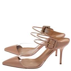 Pre Owned Aquazzura Beige PVC And Leather Optic 85 Buckle Sandals Size 39