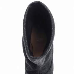 Pre Owned Aquazzura Black Lurex Fabric Eclair Peep Toe Ankle Boots Size 38