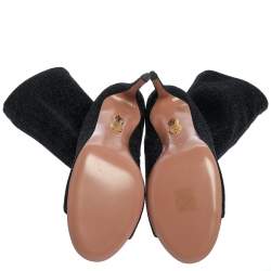 Pre Owned Aquazzura Black Lurex Fabric Eclair Peep Toe Ankle Boots Size 38