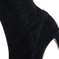 Pre Owned Aquazzura Black Lurex Fabric Eclair Peep Toe Ankle Boots Size 38