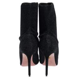 Pre Owned Aquazzura Black Lurex Fabric Eclair Peep Toe Ankle Boots Size 38
