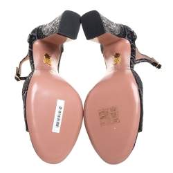 Pre Owned Aquazzura Black/Grey Disco Jacquard Fabric Capucine Ankle Strap Sandals Size 40