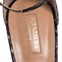 Pre Owned Aquazzura Black/Grey Disco Jacquard Fabric Capucine Ankle Strap Sandals Size 40