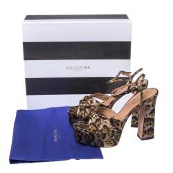 Pre Owned Aquazzura Caramel Leopard Print Jacquard Fabric Baba Plateau Platform Ankle Strap Sandals Size 38