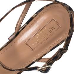 Pre Owned Aquazzura Caramel Leopard Print Jacquard Fabric Baba Plateau Platform Ankle Strap Sandals Size 38