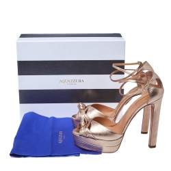 Pre Owned Aquazzura Metallic Bronze Leather Harlow Plateau Platform Ankle Wrap Sandals Size 40