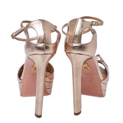 Pre Owned Aquazzura Metallic Bronze Leather Harlow Plateau Platform Ankle Wrap Sandals Size 40
